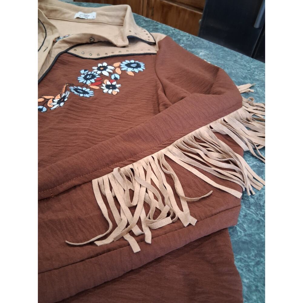 John Moon Western Cowgirl Shirt Sz L Embroidered Fringe Studded Floral Rodeo - Picture 3 of 13